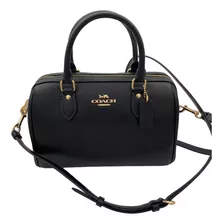 Bolsa Coach Ch280 Ime74 Diseño Liso De Lona Y Cuero Negra Con Correa De Hombro Negra Asas Color Marrón Y Herrajes Oro