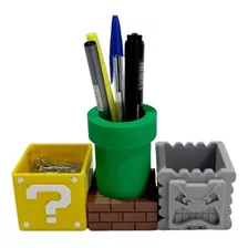 Porta Objetos Kit Super Mario Cano Bloco Pedra Escritorio