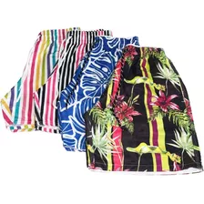  Kit 10 Pç Shorts Mauricinho Tactel Estampados Praia Piscina