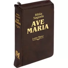 Bíblia Sagrada Letra Maior Zíper Ave Maria Marrom Palavra