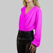 Blusa Body Rosa Pink Garavani Decote Elegante Com Mangas