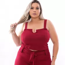 Conjunto Cropped E Saia Feminino Primavera Verão Plus Size