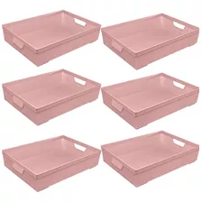 Kit 6 Cestos Organizadores Juta A4 5,2 L Rosa 33x23x8,5 Cm