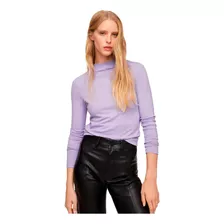 Camiseta Manga Larga Cuello Alto Violeta Marca Mango Talla S