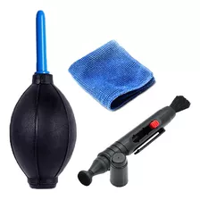 Kit De Limpeza De Lentes E Câmeras Bombinha Caneta E Flanela