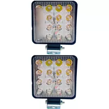 Kit 2 Farol Auxiliar 48w Quadrado 16 Leds Linha Pesada