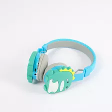 Auriculares Bluetooth T-623 Con Vincha Diseño Dinosaurio A Color Celeste