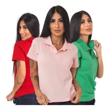 Kit 5 Camisas Polo Femininas Camiseta Gola Atacado Piquet