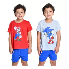 Kit 2 Pijamas Infantil Verão Menino Personagem Promoção 