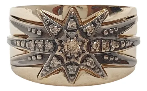 Anel Hstern Stars Menor Ouro Nobre 18k E Diamantes Cognac Dourado 15