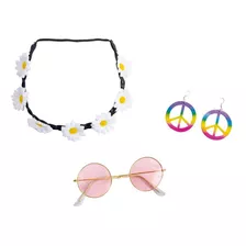 Conjunto Fantasia Hippie Oculos Brinco E Tiara