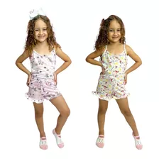 Kit 2 Pijama Baby Doll Infantil Curto Estampado Mini Diva