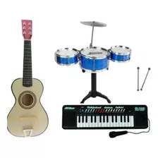 Kit Musical Violão +teclado +bateria Infantil 3 Tambores