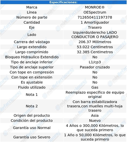 Amortiguador Oespectrum Conductor O Pasajero Tra Nova 69-73 Foto 3