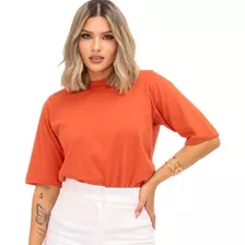 Blusa Moda Feminina T-shirt Básica Gola Alta Básica