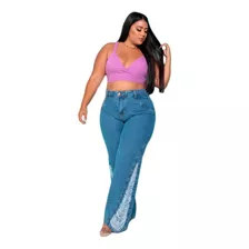 Calça Jeans Wide Leg Plus Size Pantalona Rasgada Escura