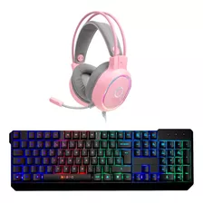 Kit Teclado Nibio Strike + Audífonos Nibio Zigma Rosado