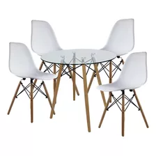 Set Comedor Mundo In Cristal 4 Sillas Eames Redondo 80cm