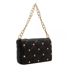 Bolsa Feminina Pequena Couro Pu Alça Mão Ombro Preto Dourado