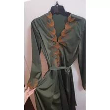 Vestido Mangas Larga Divino Bordado Con Cinto Talle L