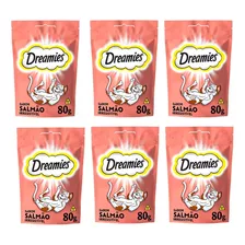 Kit 6 Un Petisco Dreamies Para Gatos Salmão 80g