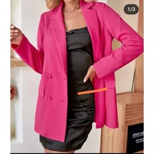 99.blazer Doble Botonadura Con Diseño De Solapa Rosa Fucsia