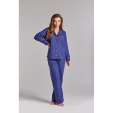 Pijama Feminino Aberto Com Gola Manga Longa Flanela Xadrez