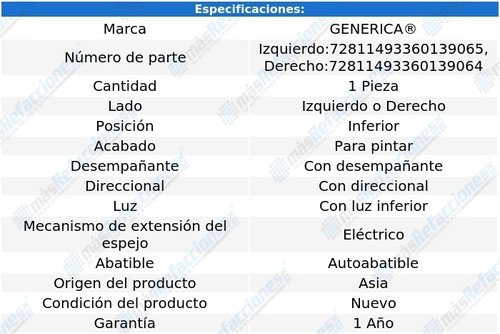 Espejo Inf Elect P/pintar Tiguan De 2009 A 2016 Genrica Foto 2