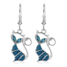 Pendientes Con Diseño De Gato, Aretes Colgantes Ópalo Azul