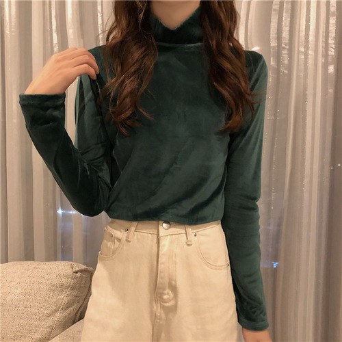 Camisas De Fondo Sólido De Cuello Alto Para Mujer Otoño Cál Camisas De Fondo Sólido De Cuello Alto Para Mujer Otoño Cál