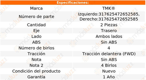 2- Mazas Traseras Sin Abs Accord 4 Cil 2.3l 1998/2002 Tmk Foto 2