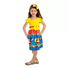 Vestido Infantil Mulher Maravilha Jovem Amarelo Azul+brinde