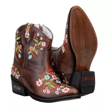 Bota Country Texana Feminina Bordada Montaria Couro 4country