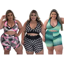 Kit 3 Conjuntos De Academia Plus Size Short E Top Fitness