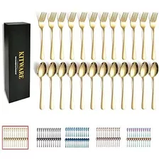 24 Piezas De Oro Prendas Y Cucharas De Flatware Set Pqxbf