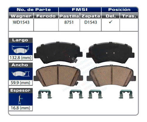 Balatas Delanteras Para Hyundai Elantra Gt 2015 2016 Wagner Foto 2