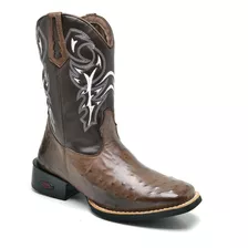 Bota Texana Country Masculina Cano Bordado Couro Legitimo 