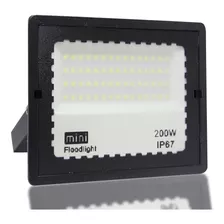 Mini Refletor Holofote Smd Led 200w Preto Ip67 6500k Cor Da Luz Branco-frio