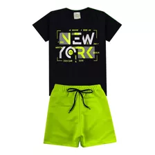 Conjunto Infantil Masculino Verão New York Preto/neon 