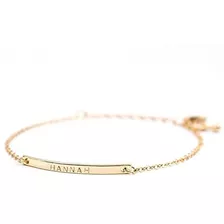 16k Gold Your Name Bar Bracelet - Barra Chapada En Oro