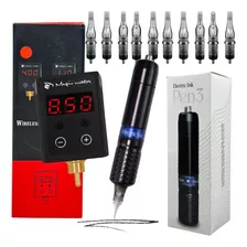 Pen Pop Electrick Ink + Fonte Sem Fio + 10 Cartuchos Tattoo