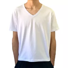 Camiseta Gola V Branca Lisa Camisa Masculina 100% Algodão 