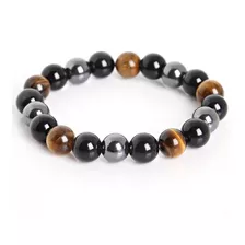 Pulsera Triple Proteccion-ojo De Tigre, Obsidiana Y Hematite