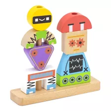 Juego De Apilar Robot De Madera