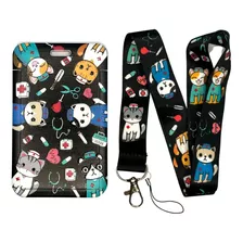 Porta Credencial + Lanyard Veterinario Gatito Y Perros Kb134