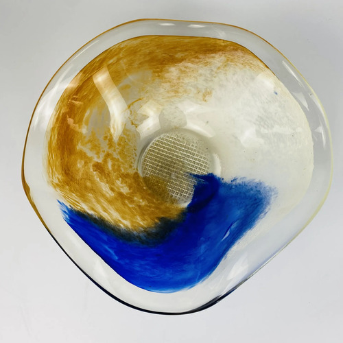 Fruteira Centro De Mesa Murano Azul Âmbar Ondulado 34cm Azul 6