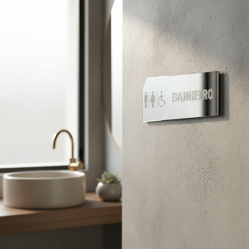 Placa De Identificação Banheiro E Pcd Mdf Acrilico Espelhado