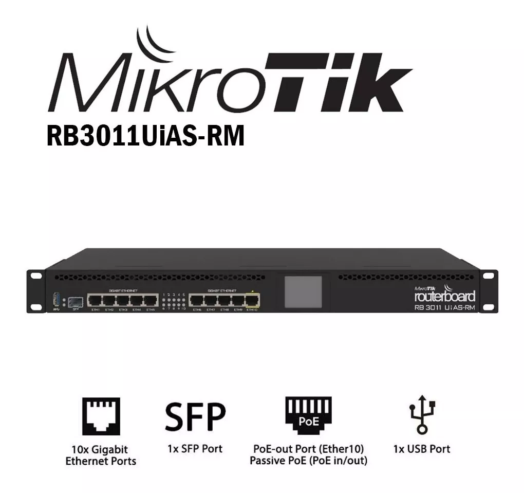 Router Mikrotik Rb3011uias-rm 10 Gigabit + Sfp + Usb Os L5