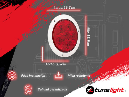 1) Plafn Posterior Redondo Rojo Camin 12-24 V Tunelight Foto 4