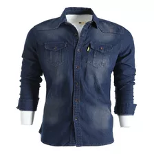 Camisa Vaquera Hombre Non Iron Casual Color Liso Manga Larga